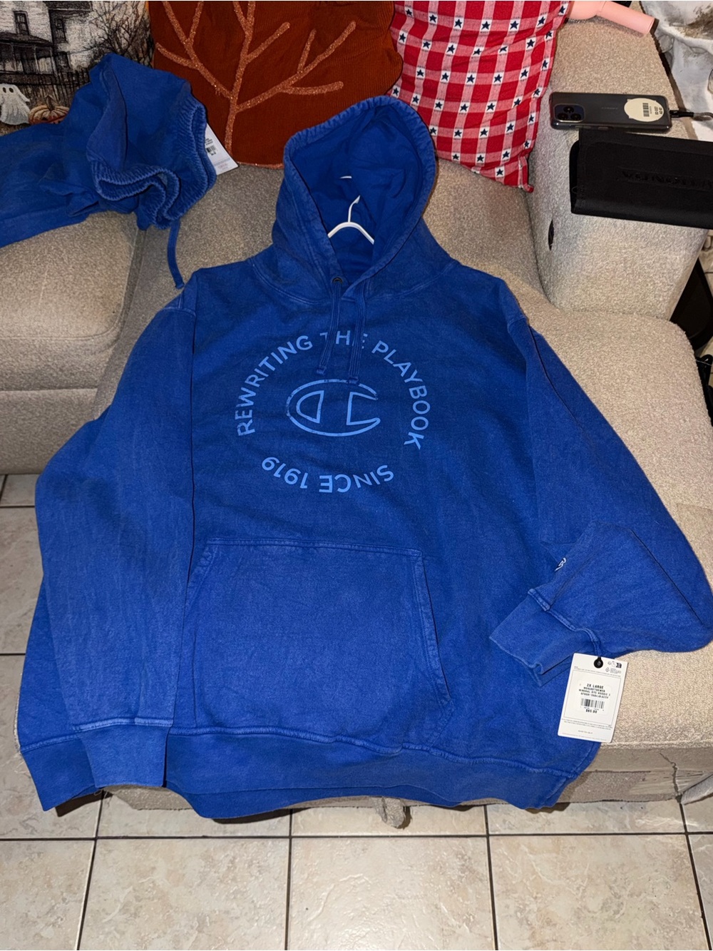 Champion Royal Blue Men’s Zip-Up Hoodie with Center Logo